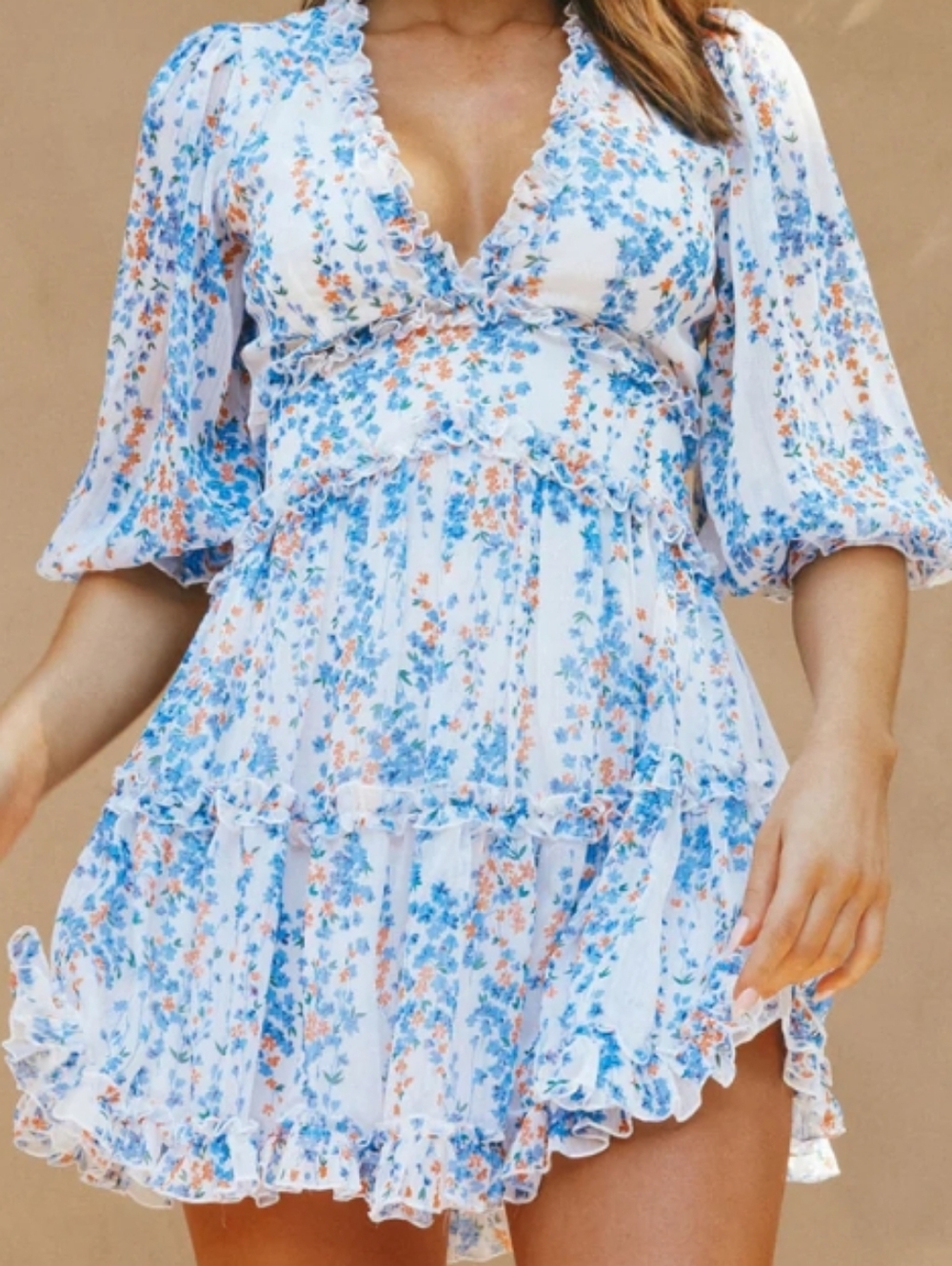 NWT Selfie Leslie Cutout Back Ruffle Detail Floral Dress (flaw In description)